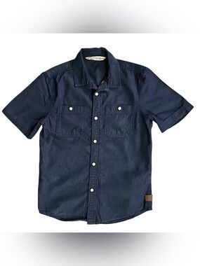 H&M Boys size 10/11 dark blue denim chambray snap button shirt sleeve shirt